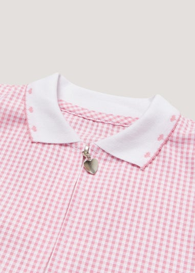Girls Pink Generous Fit Knitted Collar Gingham School Dress (3-14yrs)