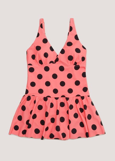 Coral Spot Skirted Swimsuit