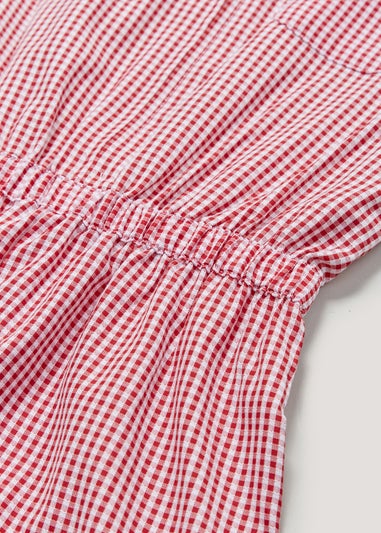 Girls Red Gingham School Playsuit (4-13yrs)