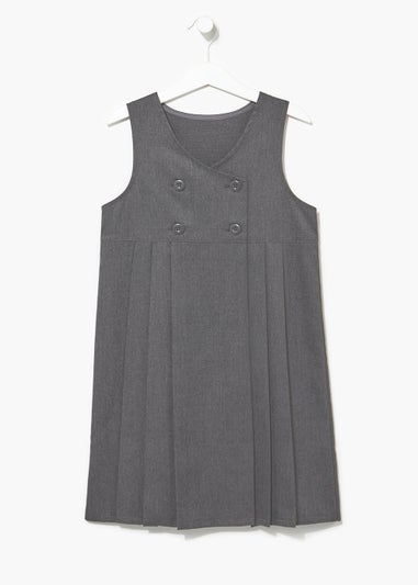 Girls Grey Double Breasted Pleated School Pinafore (3-9yrs)