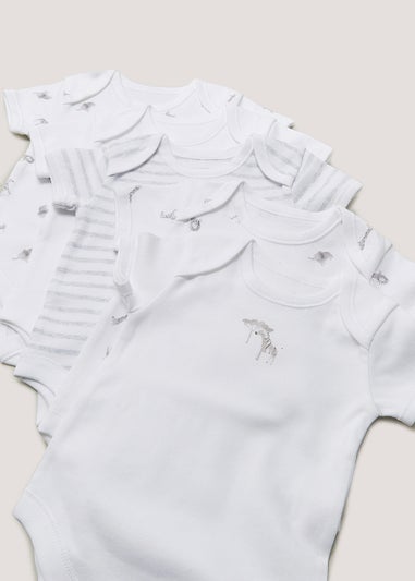 Baby 5 Pack White Safari Bodysuits (Newborn-23mths)