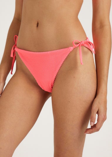 Coral Crinkle Tie Side Bikini Bottoms