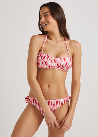 Pink Print Twist Bandeau Bikini Top