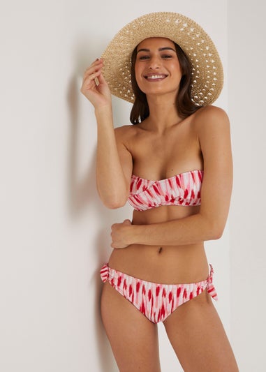 Pink Print Twist Bandeau Bikini Top