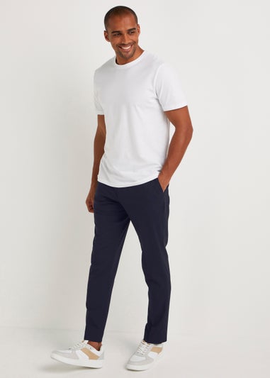 Taylor & Wright Navy Slim Fit Flexi Waist Trousers - Matalan