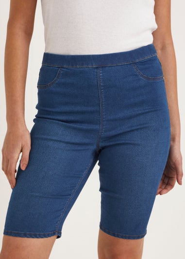 Rosie Mid Wash Denim Knee Shorts
