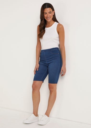 Rosie Mid Wash Denim Knee Shorts