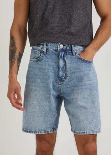 Stone Wash Relaxed Denim Shorts