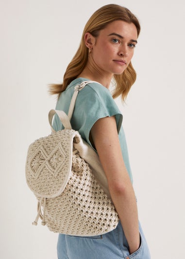 Natural Macrame Backpack