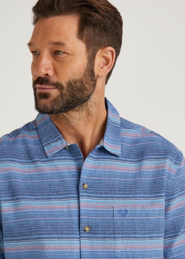 Lincoln Blue Stripe Linen Blend Short Sleeve Shirt