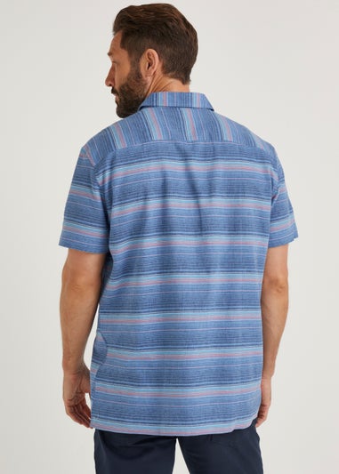 Lincoln Blue Stripe Linen Blend Short Sleeve Shirt