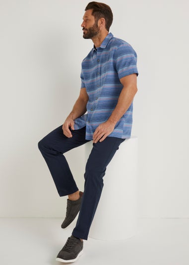 Lincoln Blue Stripe Linen Blend Short Sleeve Shirt