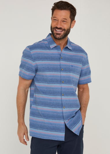 Lincoln Blue Stripe Linen Blend Short Sleeve Shirt