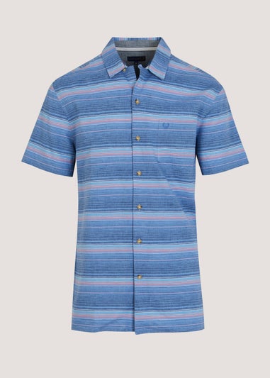 Lincoln Blue Stripe Linen Blend Short Sleeve Shirt