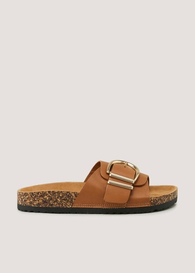 Tan Buckle Footbed Sandals