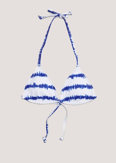 White & Blue Tie Dye Triangle Bikini Top