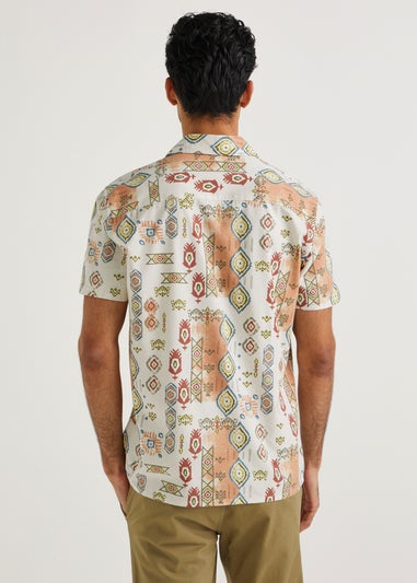 White Aztec Print Short Sleeve Shirt