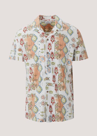 White Aztec Print Short Sleeve Shirt
