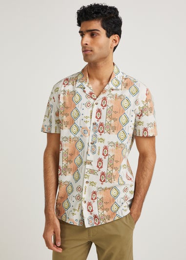 White Aztec Print Short Sleeve Shirt