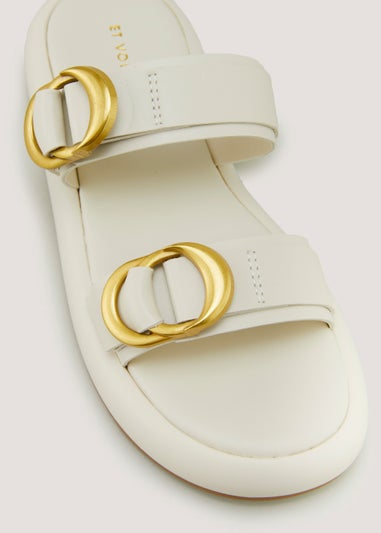 Et Vous White Double Buckle Mules
