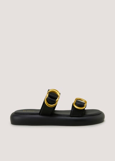 Et Vous Black Double Buckle Mules