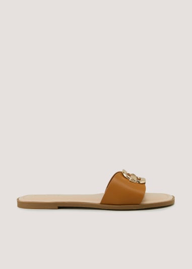 Tan Buckle Mules