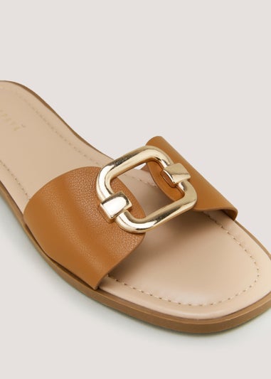 Tan Buckle Mules