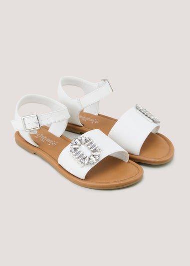 Girls White Buckle Sandals (Younger 10-Older 5)
