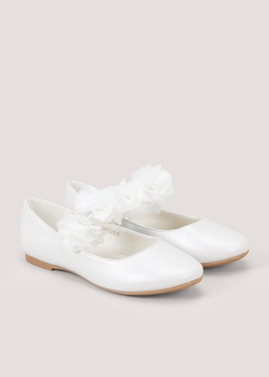 Girls White Bridesmaid Ballet Flats (Younger 10-Older 5)