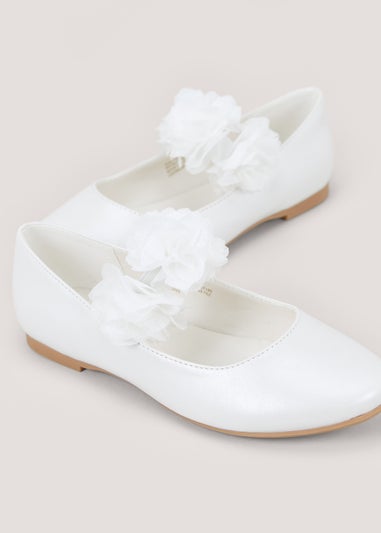 Girls White Bridesmaid Ballet Flats (Younger 10-Older 5)