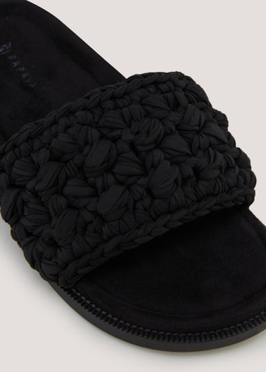 Black Chunky Braided Footbed Sandals