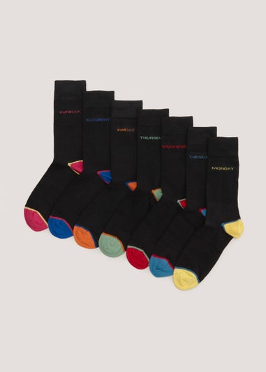 7 Pack Black Day Of The Week Socks