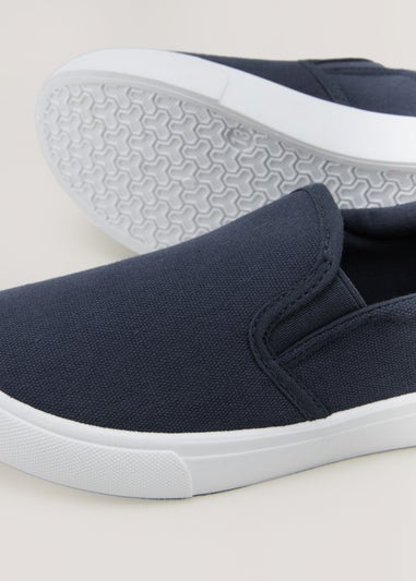 Boys Navy Slip On Canvas Pumps (Younger 10-Older 6)