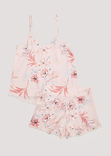 Pink Floral Satin Short Pyjama Set