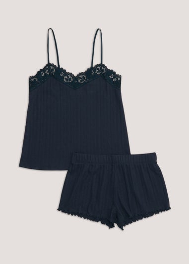 Navy Pointelle Cami Pyjama Set