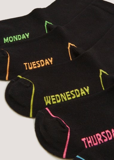 Kids 5 Pack Black Days of the Week Ankle Socks (Younger 6-Older 6.5)