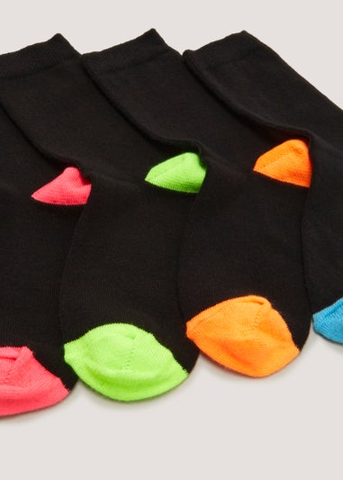 Kids 5 Pack Black Neon Socks (Younger 6-Older 6.5)