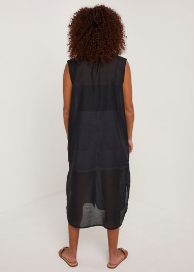 Black Sleeveless Maxi Beach Shirt