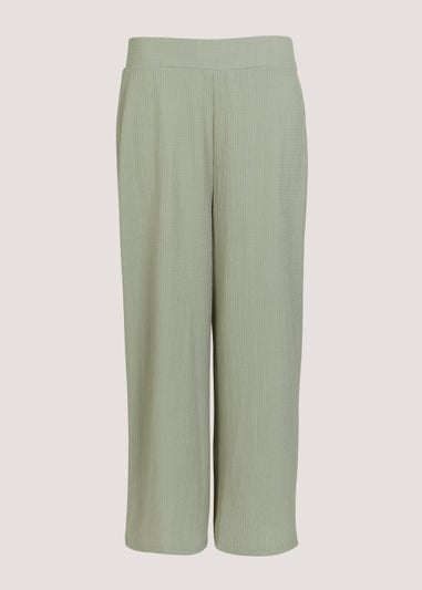 Khaki Textured Cropped Trousers