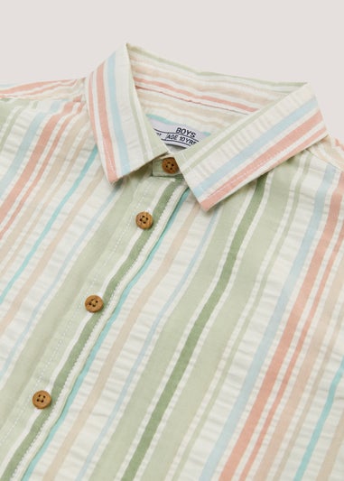 Boys Mini Me Pastel Stripe Seersucker Shirt (4-13yrs)