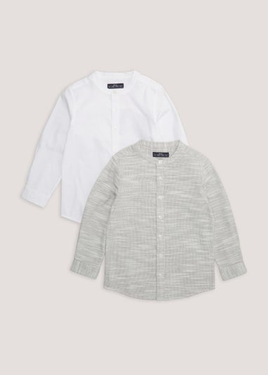 Boys 2 Pack Grandad Collar Shirts (4-13yrs)