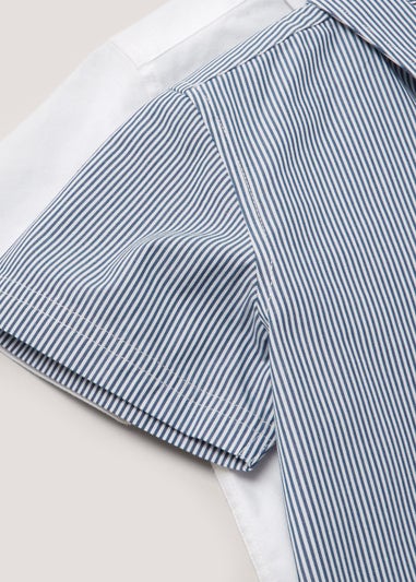 Boys 2 Pack White & Blue Stripe Shirts (4-13yrs)