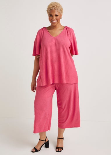 Papaya Curve Pink Plisse Cropped Trousers