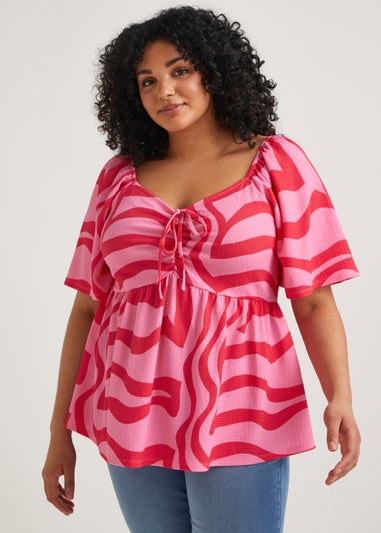 Papaya Curve Pink Sweetheart Tie Front Top