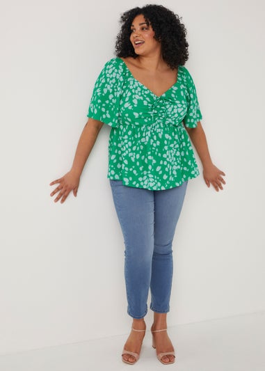 Papaya Curve Green Sweetheart Tie Front Top