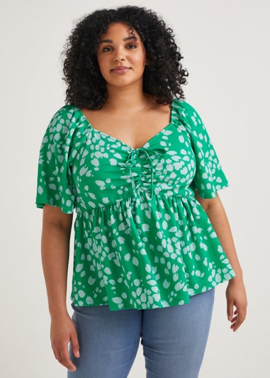 Papaya Curve Green Sweetheart Tie Front Top