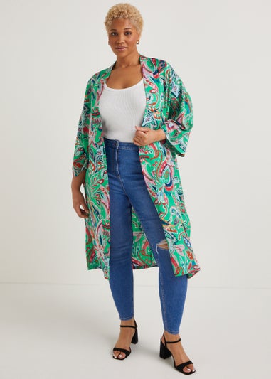 Papaya Curve Green Paisley Kimono