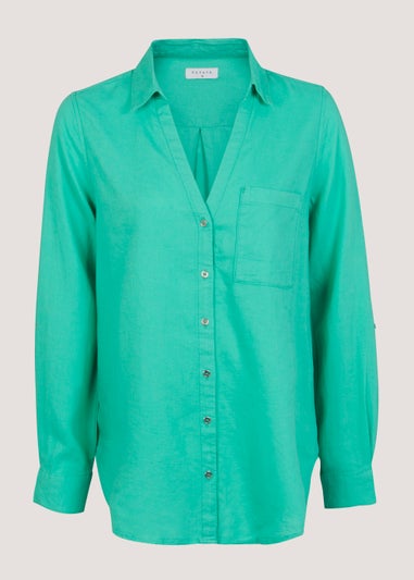 Green Linen Blend Shirt