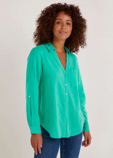 Green Linen Blend Shirt