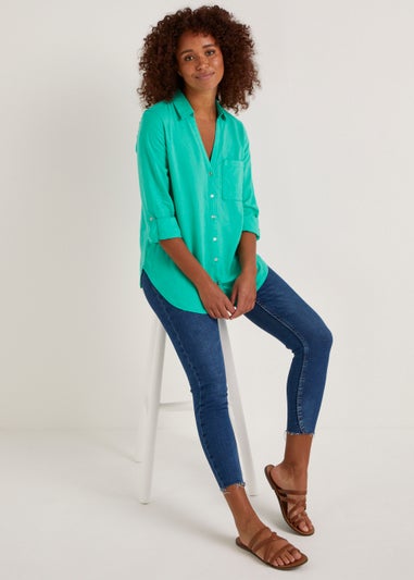 Green Linen Blend Shirt